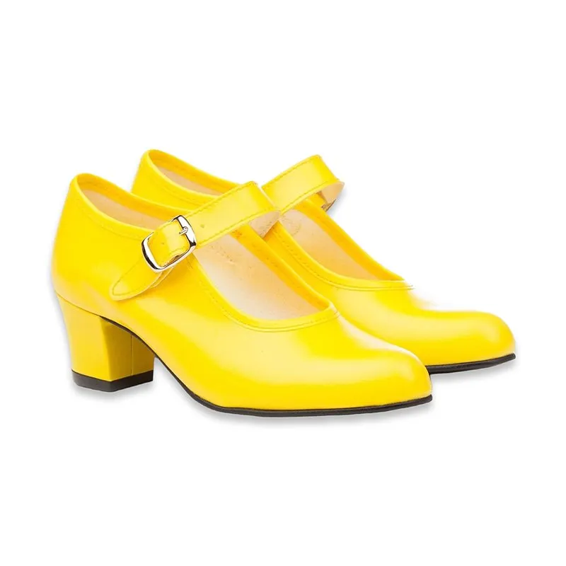Zapatos De Flamenca Niña/Mujer Tipo Salón Con Pulsera Y Hebilla 302 Amarillo, de Angelitos