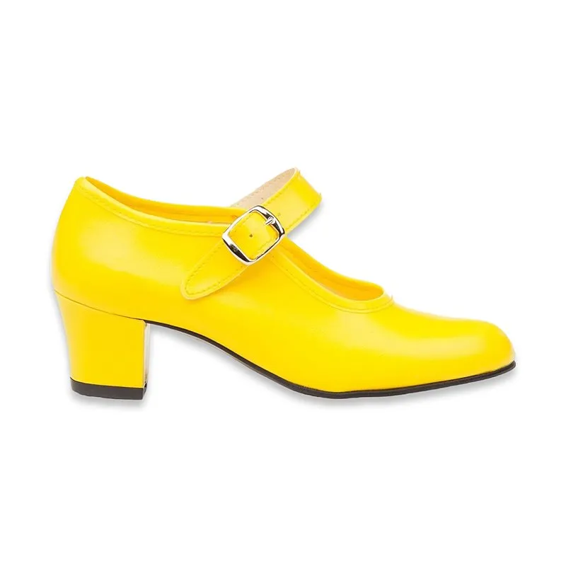 Zapatos De Flamenca Niña/Mujer Tipo Salón Con Pulsera Y Hebilla 302 Amarillo, de Angelitos