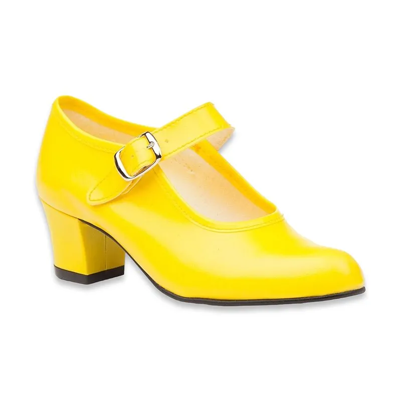 Zapatos De Flamenca Niña/Mujer Tipo Salón Con Pulsera Y Hebilla 302 Amarillo, de Angelitos