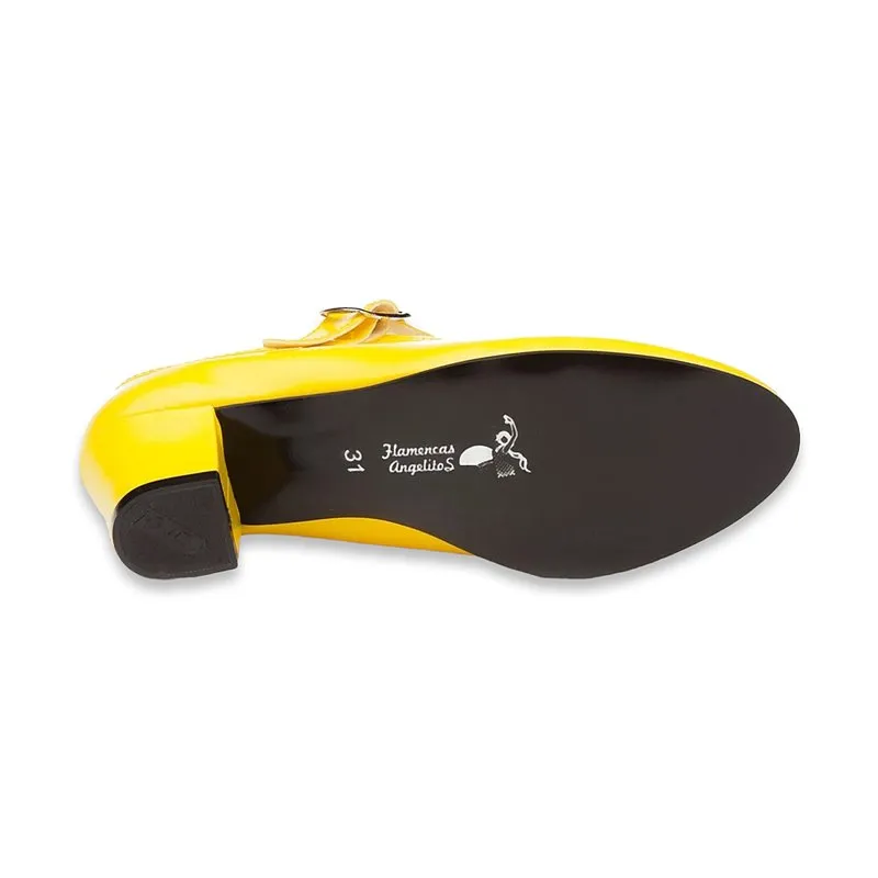Zapatos De Flamenca Niña/Mujer Tipo Salón Con Pulsera Y Hebilla 302 Amarillo, de Angelitos