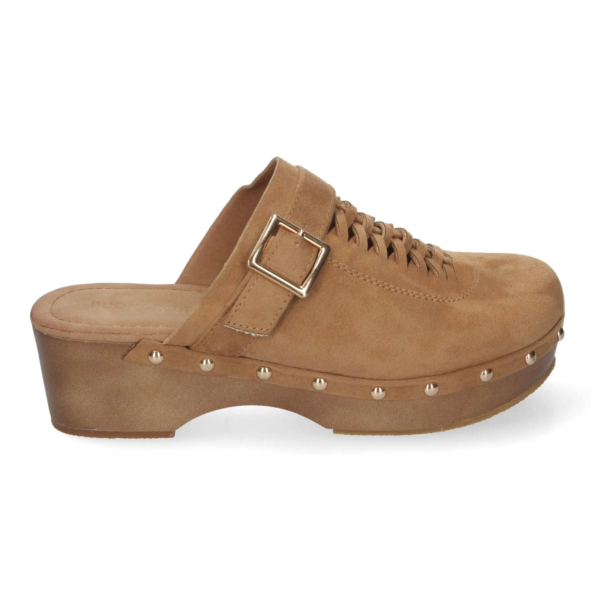 ZUECOS DE TACóN Y PLATAFORMA PALA HEBILLA Y TACHUELAS MUJER COLOR CAMEL DB3241