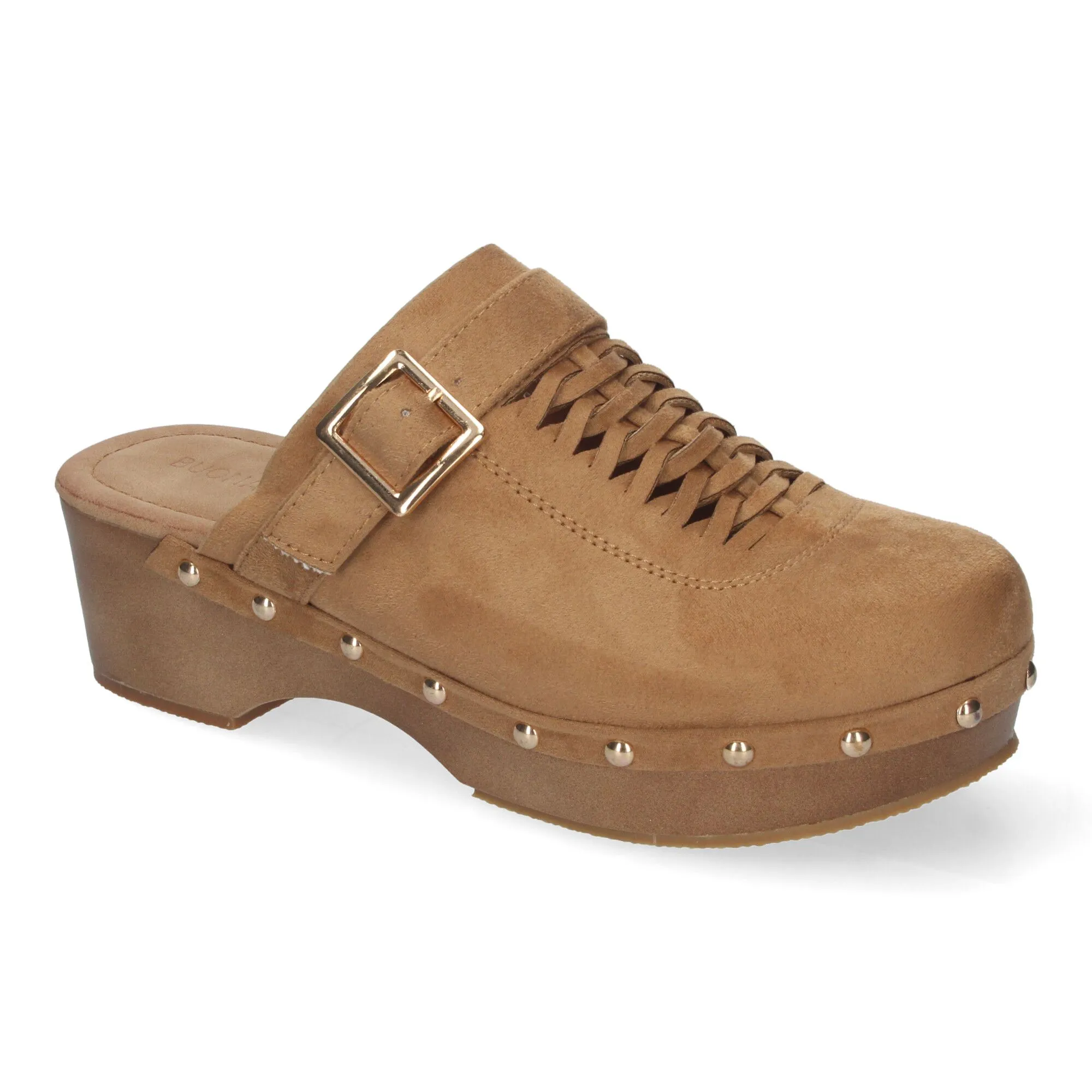 ZUECOS DE TACóN Y PLATAFORMA PALA HEBILLA Y TACHUELAS MUJER COLOR CAMEL DB3241