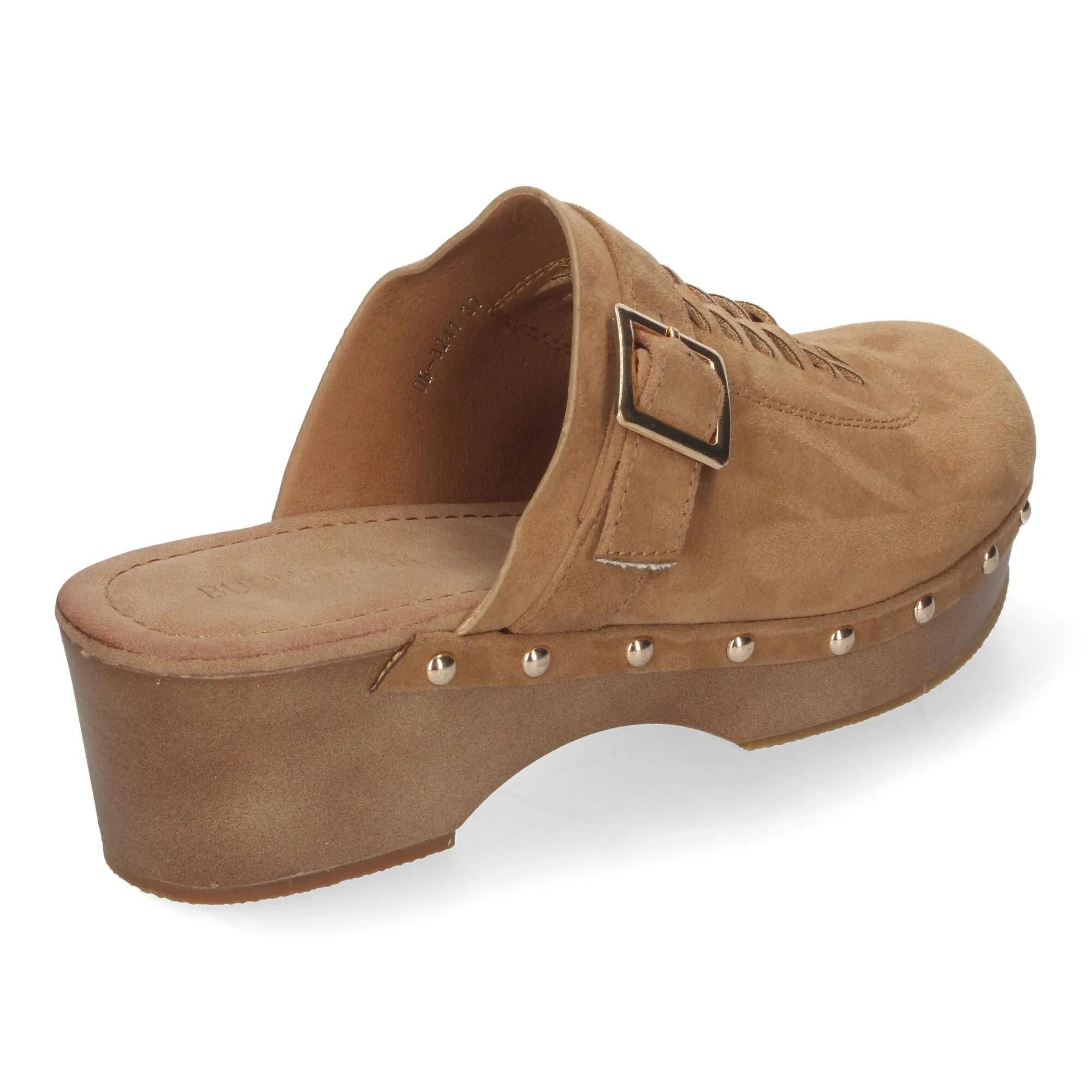 ZUECOS DE TACóN Y PLATAFORMA PALA HEBILLA Y TACHUELAS MUJER COLOR CAMEL DB3241
